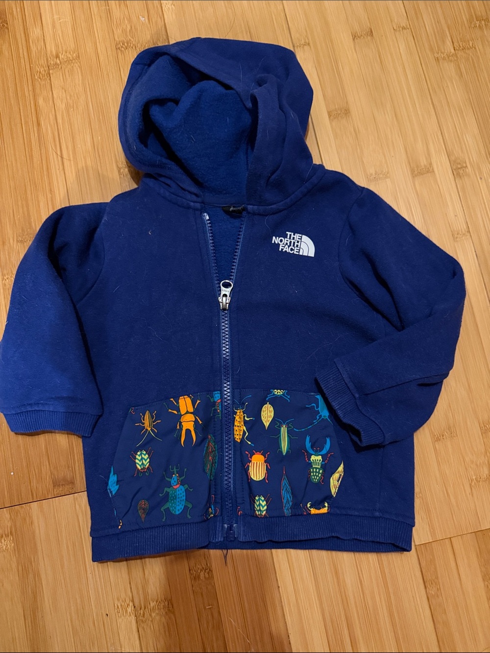 The North Face Kids Royal Blue Zip Hoodie with Colorful Bug Pockets
